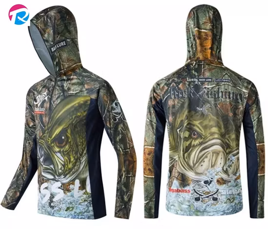 Venta al por mayor de ropa de pesca personalizada sublimación protección UV Upf 50 sudaderas con capucha de manga larga ropa de protección solar camisa de pesca
